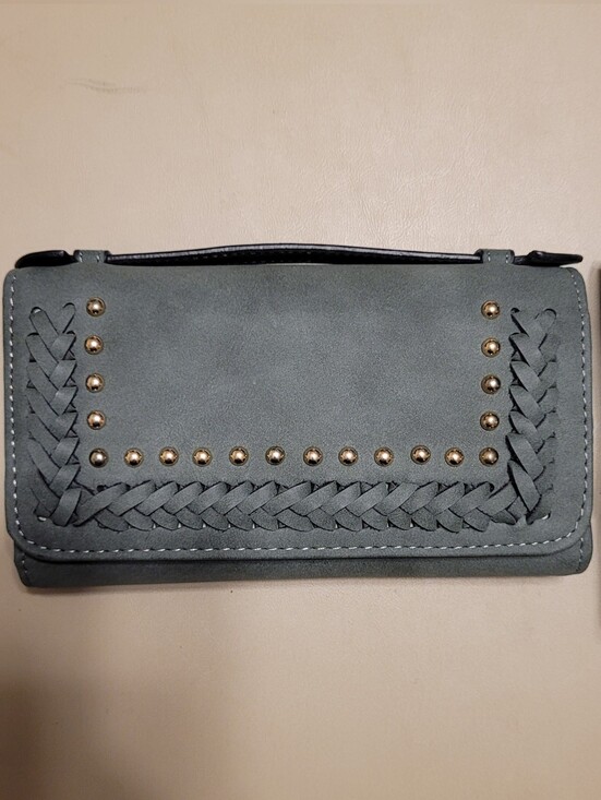 Handbags - Stylish Braided Accent Gray/Green Wallet/crossbody. Removeable Strap. Cute!